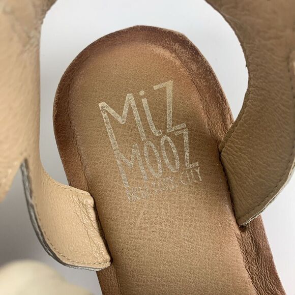 Miz Mooz Fifi Leather Ankle Strap Sandals Studs Gladiator Flat Cream 41 9.5 Wide - Picture 13 of 13